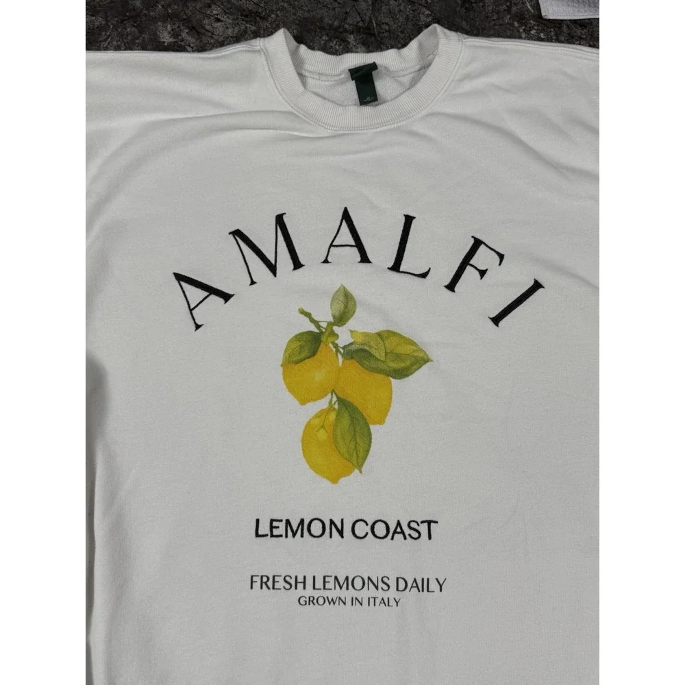 Wild Fable‎ Amalfi Lemon Coast Graphic Cotton Blend White Oversized Sweatshirt M - Picture 3 of 8